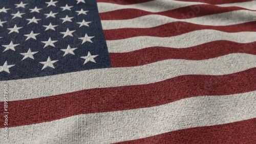 Close up Panoramic View of a Draped United States Flag with Visible Fabric Texture Waving