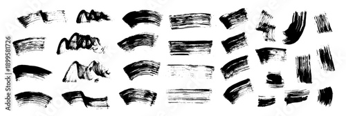 Handmade mascara brush stroke in deep black ink showcases bold cosmetic swatch texture, ideal for beauty product packaging and eyeliner advertisement campaign. Makeup vector grunge black underlines.