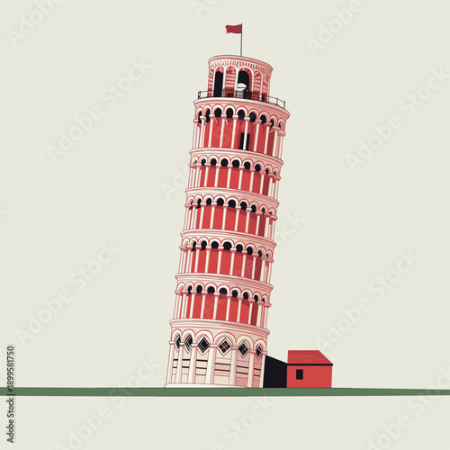 Whimsical Illustration of the Leaning Tower of Pisa