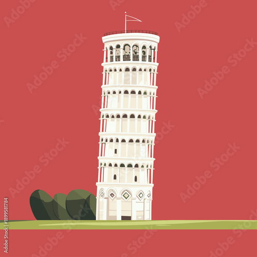 Whimsical Illustration of the Leaning Tower of Pisa