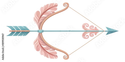 Cupid bow with heart arrow, modern Valentine symbolism, smooth 3D style, pastel tones, isolated PNG, square canvas