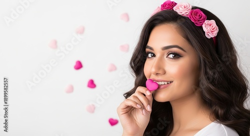 “Happy Valentine’s Day Hand-Drawn Hearts Illustration on Warm Pink Background”