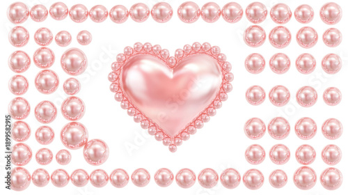 A pink heart surrounded by pearls on background