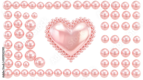 A pink heart surrounded by pearls on background