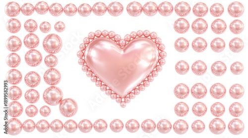 A pink heart surrounded by pearls on background