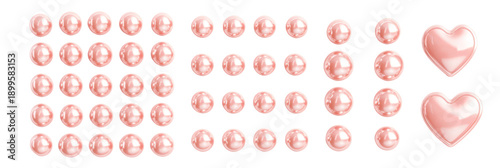 A collection of pink pearls and hearts on background