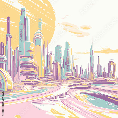 Futuristic Cityscape in Pastel Colors