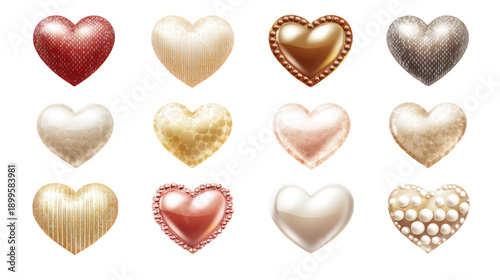 A collection of shiny hearts on background