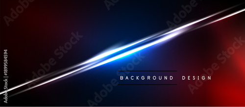 Abstract background features vibrant blue light streak across dark red, navy gradients. Text reads background design. Minimalist, modern aesthetic.