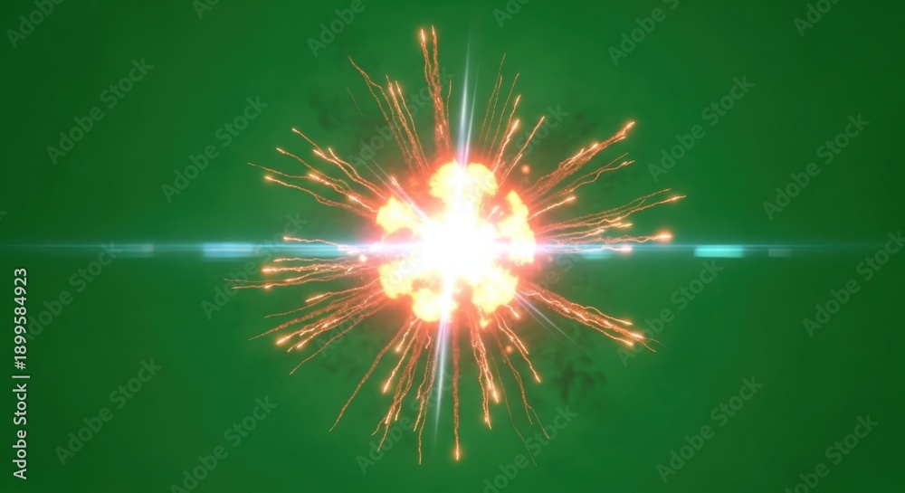 Obraz premium Explosion of light and energy radiating from a central point, creating a dynamic visual effect against a green background
