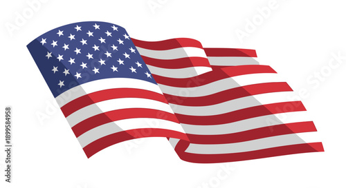 Waving American flag illustration viewed from a slight angle, symbolizing freedom, us flag (23).eps