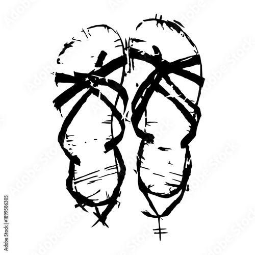 Pair of simple ancient leather sandals in grunge ink style