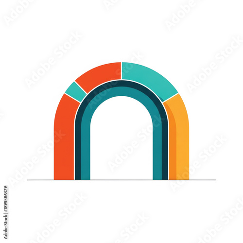 Stylish segmented arch illustration in bright hues, serving as a symbolic portal to cultural events and the vibrant, welcoming atmosphere of Durga Puja celebrations