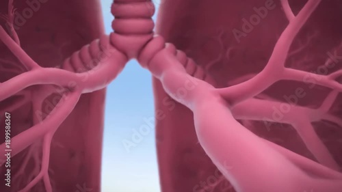 3D Journey Through Pink Bronchial Tree and Lungs: Respiratory Anatomy Visualization