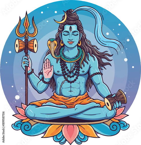 Lord Shiva Vector Illustration, Square Format, Hindu God Artwork, Indian Mythology, Vector Art
