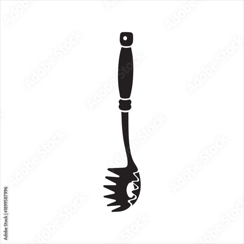  Spaghetti spoon - vector silhouette illustration for logo or pictogram. Spoon with prongs and spaghetti hole Kitchen tool for sign or icon.