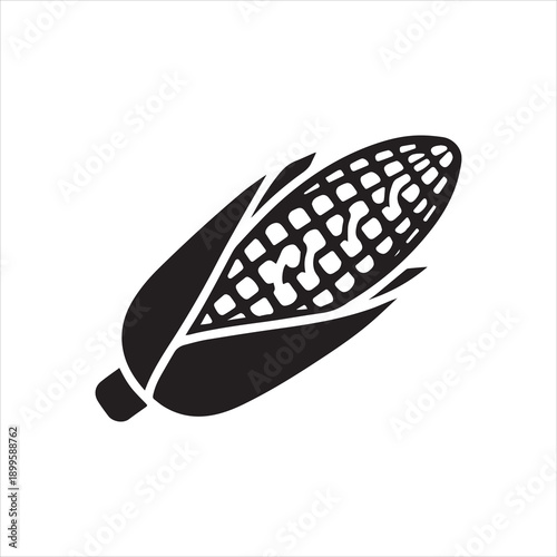 Black Silhouette of an Ear of Corn with Partially Peeled Husk
