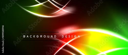 Abstract vibrant lines create dynamic energy. Colors blend, forming flowing shapes against dark backdrop. Modern design element.