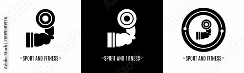 Sport and fitness logo set. Collection of black and white logos. Stock vector.