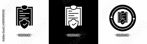 Insurance logo set. Collection of black and white logos. Stock vector.