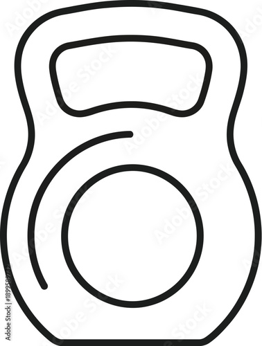 Simple black line art icon representing a classic kettlebell used for strength training and fitness routines at the gym