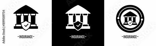 Insurance logo set. Collection of black and white logos. Stock vector.
