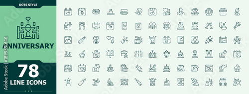 Anniversary icon set. Happy icon set. Vector outline icons collection. Pictograms of celebration, holiday, surprise, present, entertainment and more. Editable stroke. Pixel Perfect.