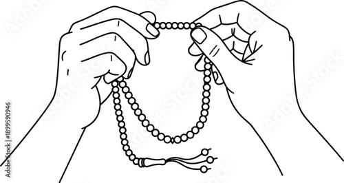 Hands holding muslim prayer beads rosary tesbih for meditation