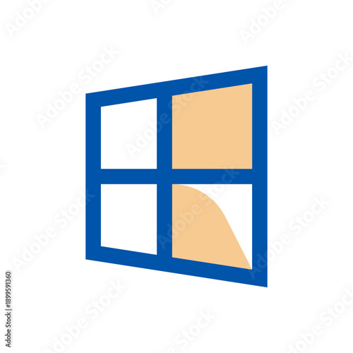 Modern window screen logo shaped as the letter R, featuring a four-panel frame design. Ideal for window installation, construction, renovation, and home improvement brands.