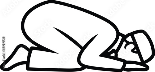 Person in prayer sujood with head touching ground wearing cap