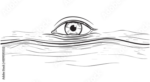 An eye peeking above water with wavy lines around it on Transparent Background