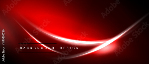 Abstract red background. Dynamic curves create glowing lines, modern design element. Dark shades dominate composition.