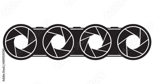 Three black and white camera shutter icons in a row on a Transparent Background, representing photography and image capture.