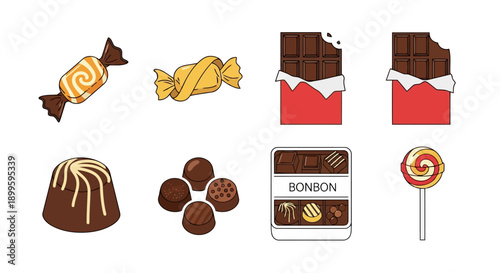 Cartoon vector illustration of various sweets candies and chocolates EPS10 Stock.eps