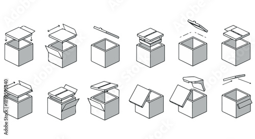 Detailed illustrations of various box opening methods and techniques.