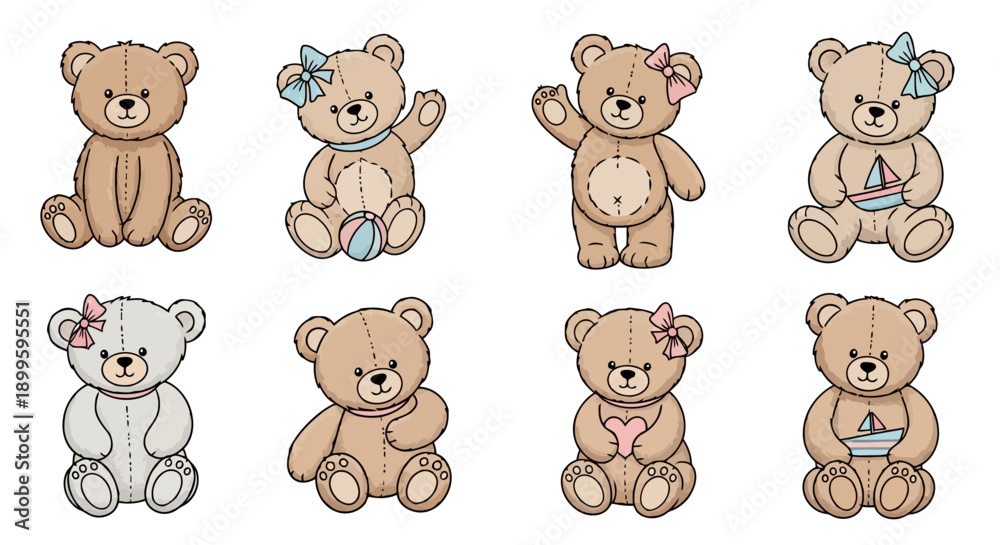 Fototapeta premium Adorable Teddy Bear Collection: A heartwarming compilation of meticulously crafted teddy bears, each radiating charm with their unique accessories.