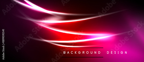 Abstract neon lines over dark background. Vibrant pink, red hues create dynamic visual effect. Modern design element.