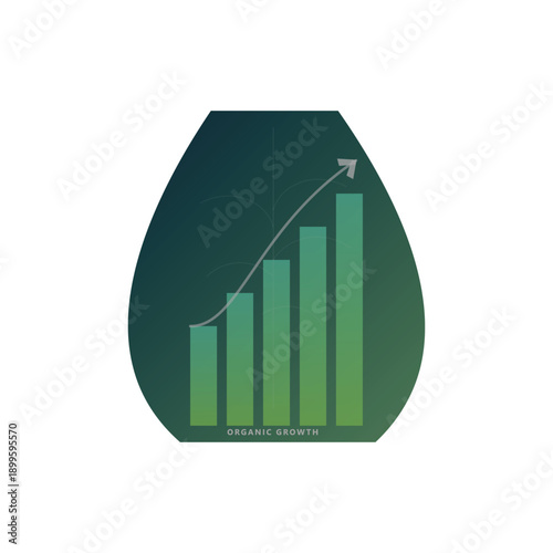 Minimalist leaf illustration showing organic growth bar chart