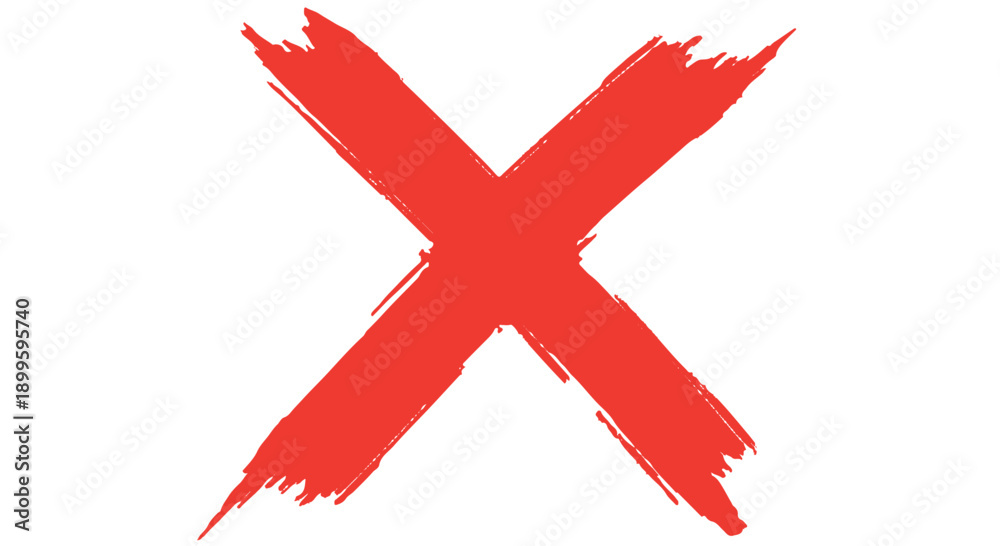 Obraz premium Red brush stroke X mark symbol on Transparent Background, indicating rejection or cancellation.
