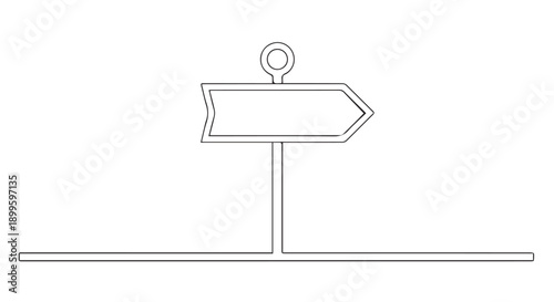 Simple line art illustration of a blank directional sign on a stand, isolated on Transparent Background, indicating direction or navigation.