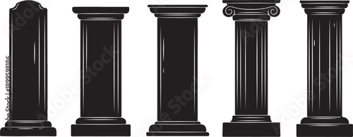 Set of black stone ancient Greek columns illustration