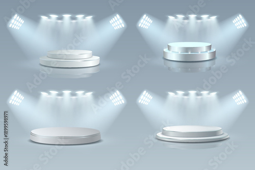 Minimal showcase podium with soft light and reflection.