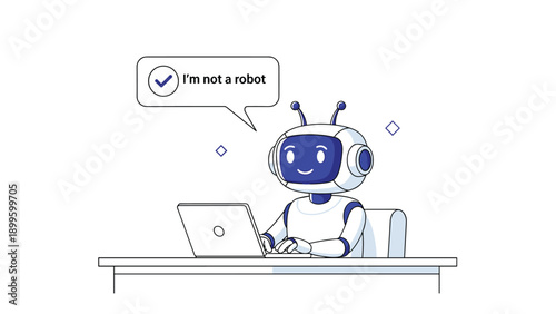 Artificial intelligence bot completing a captcha with I am not a robot message for internet security concept.