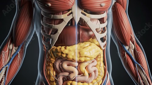 Human body digestive system and visceral fat anatomy