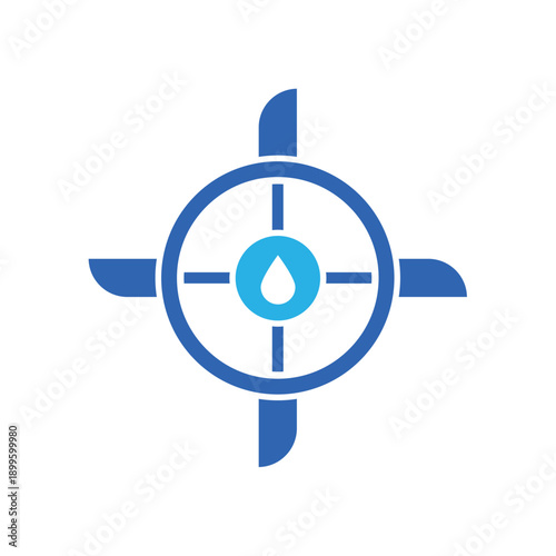 Icon a water turbine for hydroelectric renewable energy generation, isolated against a clean background.
