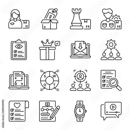 Product Management vector outline icon set 02