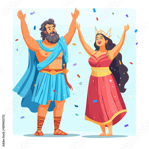 Joyful Celebration of Mythical Characters in Colorful Costumes