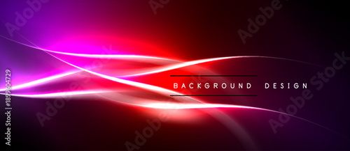 Abstract vibrant background. Smooth curves, neon colors blend into dark space. Modern design element for digital projects.