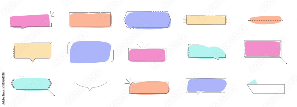 Naklejka premium Text box callout set. Text frame, border. Line simple set color empty template for title, divider line design element. Banner, comic ribbon label element.