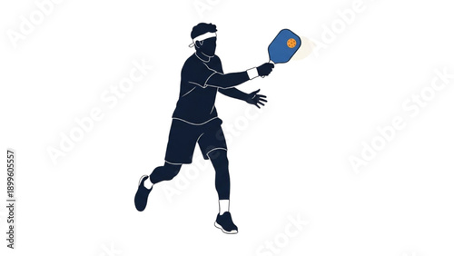 Man playing pickleball with a paddle and ball in action on a transparent background, viewed from the side.
